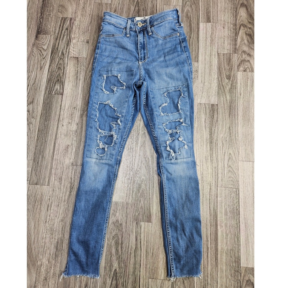 Hollister Jean Legging Women 0S Blue Curvy Ultra High Rise Distressed Stretch